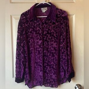 Silk Boutique XL purple velour button-up blouse